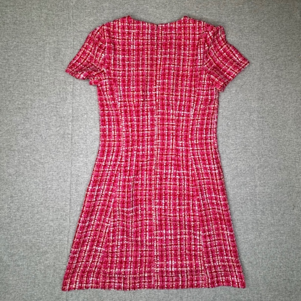 Ann Taylor Pink Tweed Dress Short Sleeve Sheath Barbie Core Classic Chic Sz 8 - Picture 3 of 5